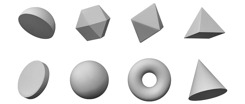 objetos formas tridimensionales 3D elementos visuales