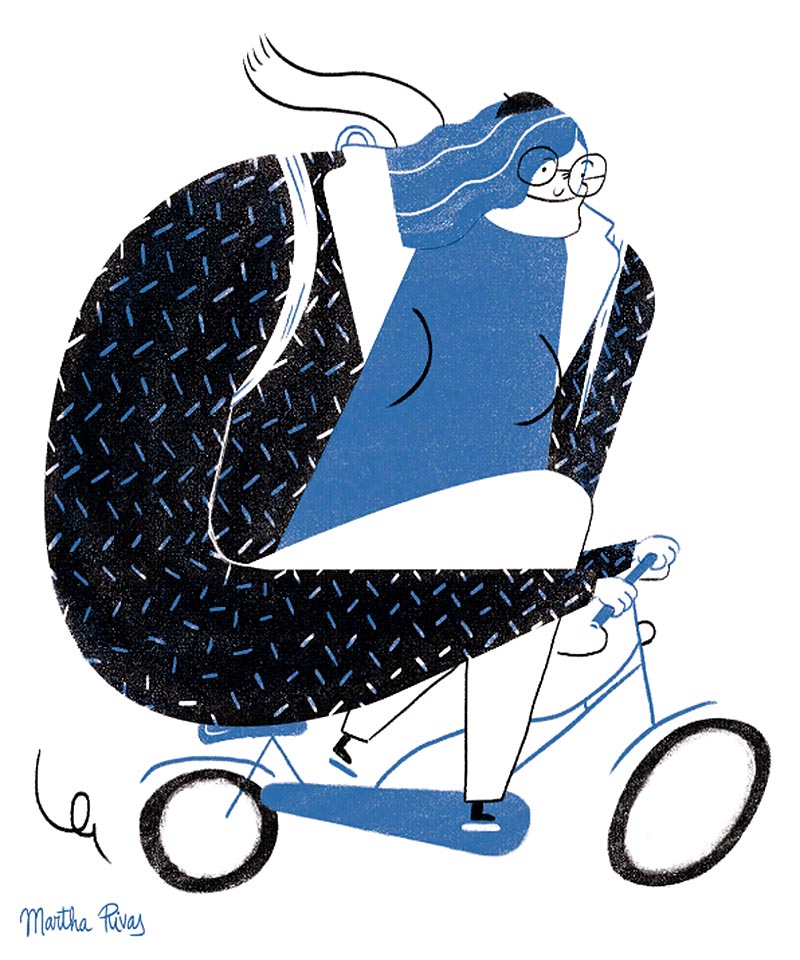 Dibujo Mujer Bicicleta Azul por Martha Rivas