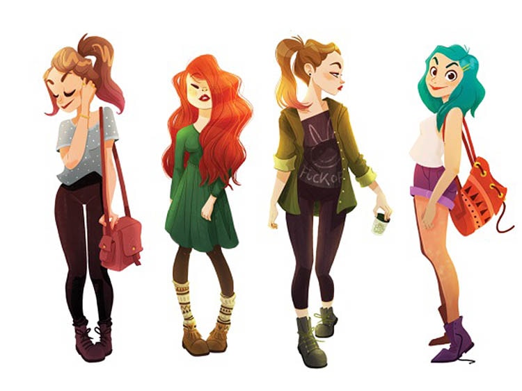 Cuatro chicas ilustradas por La Pendeja Nuria Aparicio