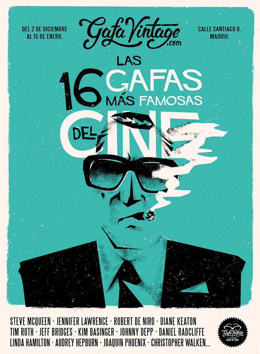 Cartel exposición: "Las 16 gafas más famosas del cine" de GafaVintage