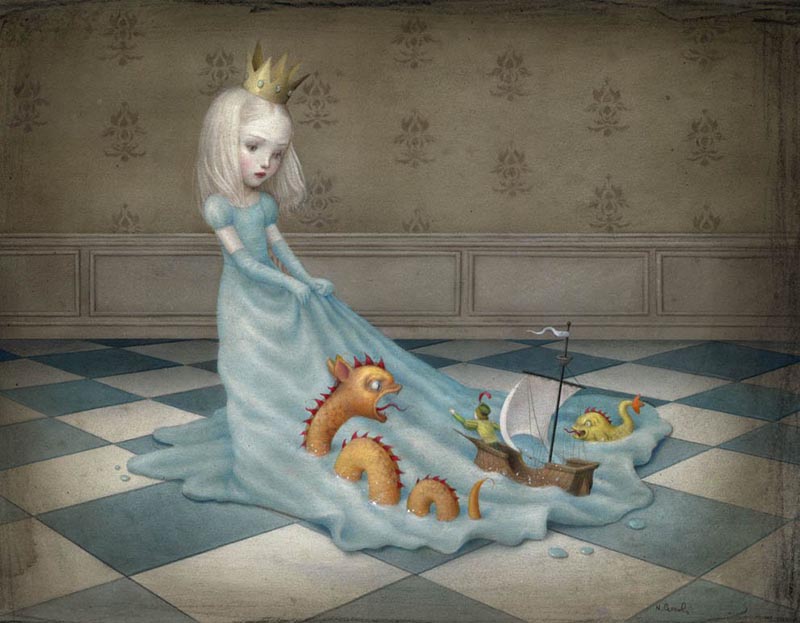 Dibujo Lowbrow de Nicoletta Ceccoli Princesa con sus juguetes
