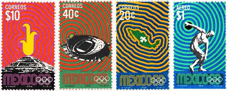 Sellos Olimpiadas México 1968 diseño Lance Wyman
